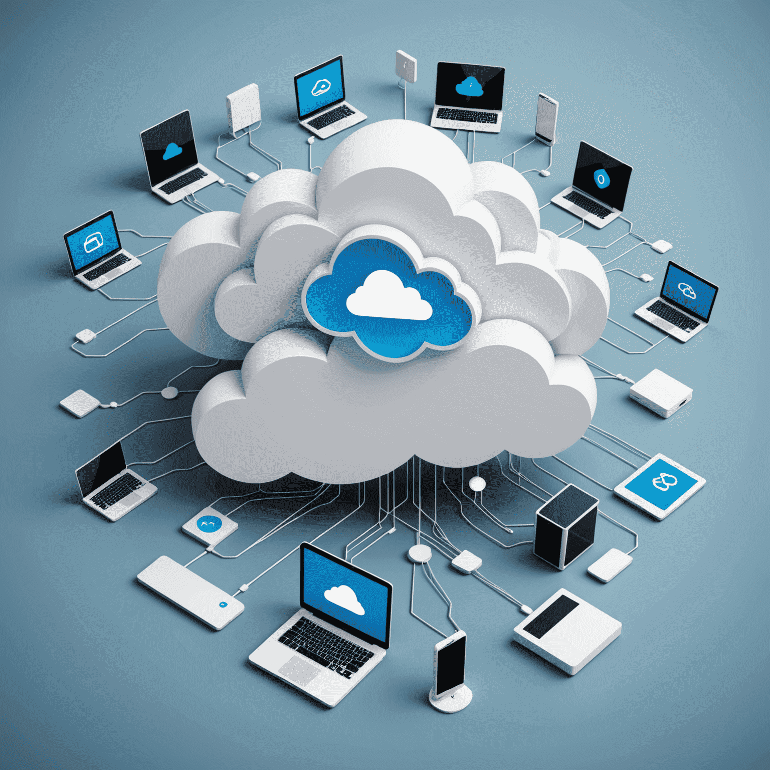 Ilustración de una nube con iconos de servidores y dispositivos conectados, simbolizando la infraestructura de cloud computing